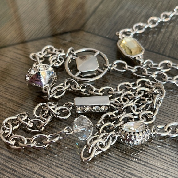 Chico’s Silver-tone Long Chain Station Necklace with Gems - Picture 10 of 14